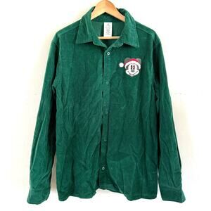 Disney Parks Button Down Shirt Unisex Size‎ Large Dark Green Christmas Corduroy